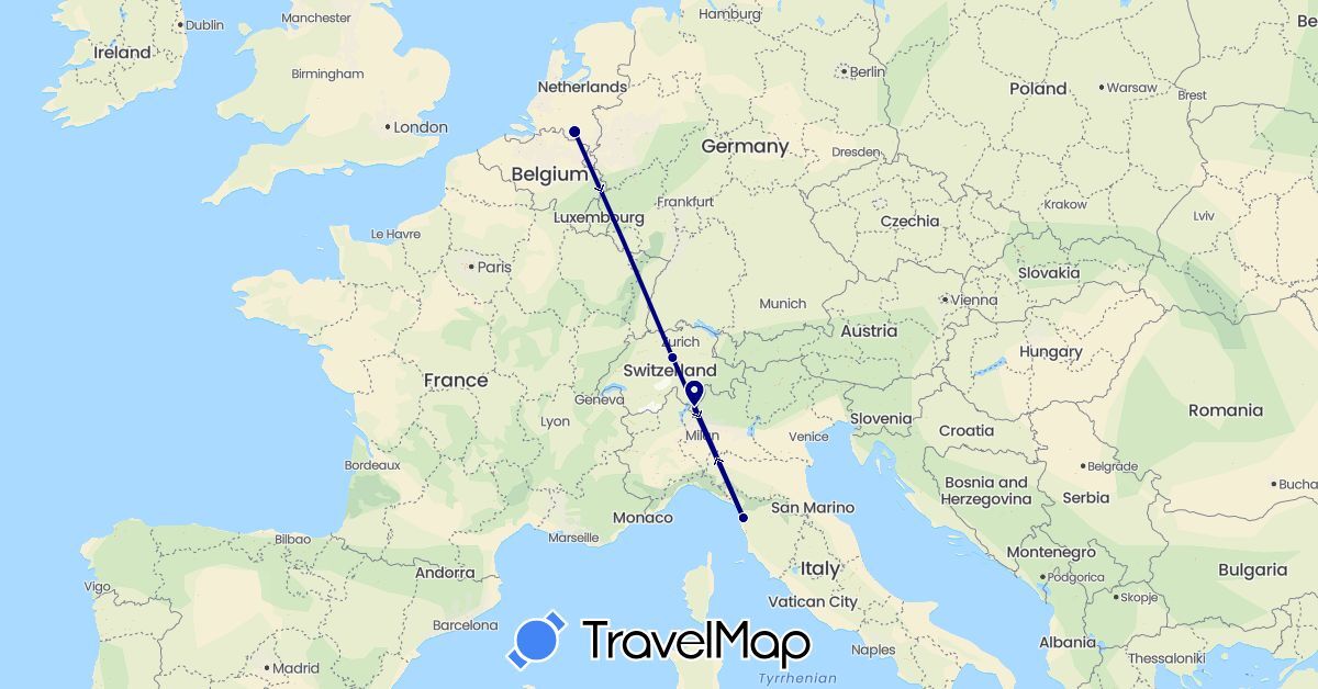 TravelMap itinerary: driving in Switzerland, Italy, Netherlands (Europe)
